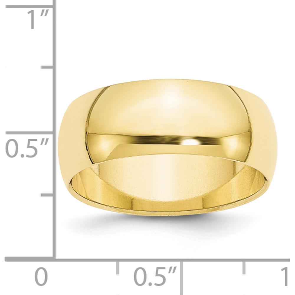 10K Yellow Gold 8mm Half Round Wedding Band with Polished Finish - Size 7