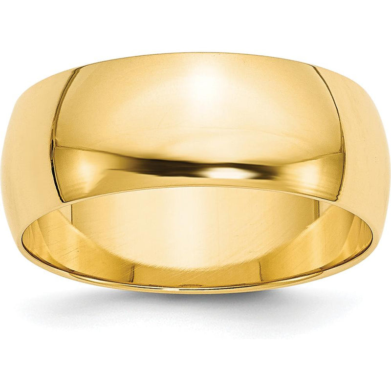 10K Yellow Gold 8mm Lightweight Half Round Wedding Band - Size 6.5