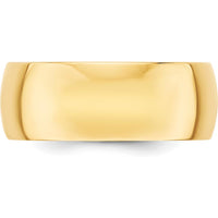 10K Yellow Gold 8mm Lightweight Half Round Wedding Band - Size 8