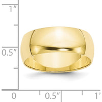 10K Yellow Gold 8mm Lightweight Half Round Wedding Band - Size 8.5
