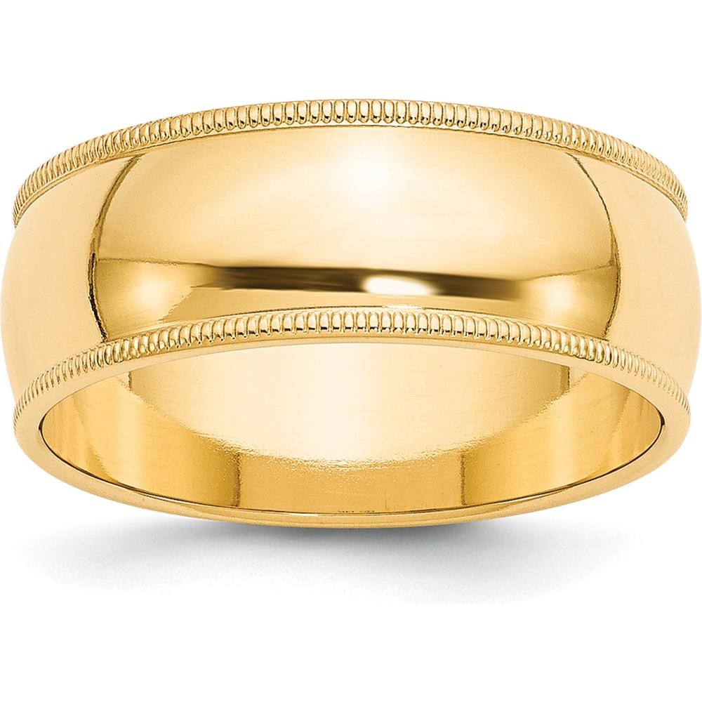 10K Yellow Gold 8mm Milgrain Half Round Wedding Band - Size 11