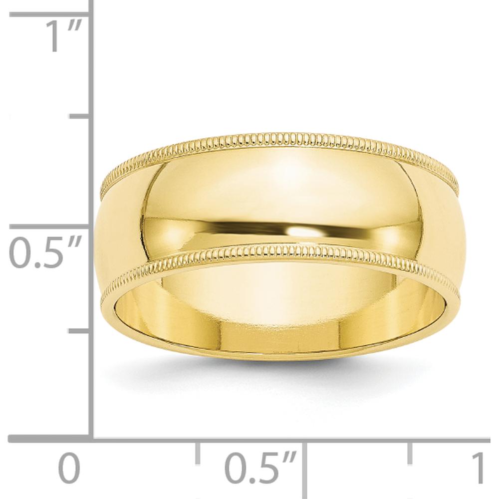 10K Yellow Gold 8mm Milgrain Half Round Wedding Band - Size 11