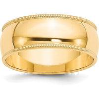 10K Yellow Gold 8mm Milgrain Half Round Wedding Band Size 14
