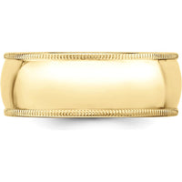 10K Yellow Gold 8mm Milgrain Half Round Wedding Band Size 14