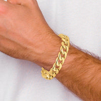 10K Yellow Gold 9" 13.4mm Hand-Polished Rounded Curb Link Bracelet