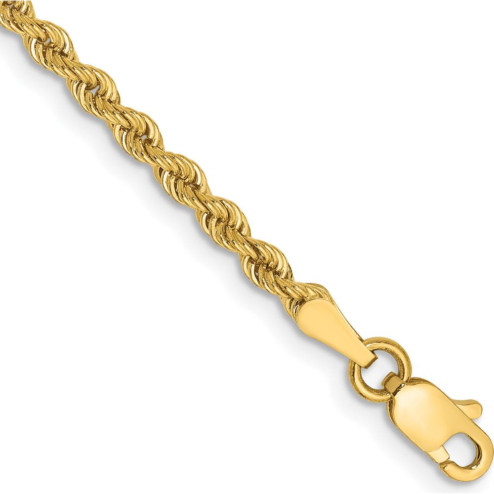 10K Yellow Gold 9" 2.5mm Rope Chain Anklet - Solid Handcrafted Design
