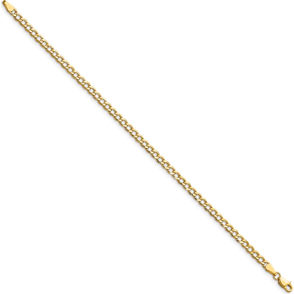 10K Yellow Gold 9" 3.35mm Semi-Solid Curb Link Bracelet with Lobster Clasp