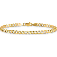 10K Yellow Gold 9" 3.35mm Semi-Solid Curb Link Bracelet with Lobster Clasp