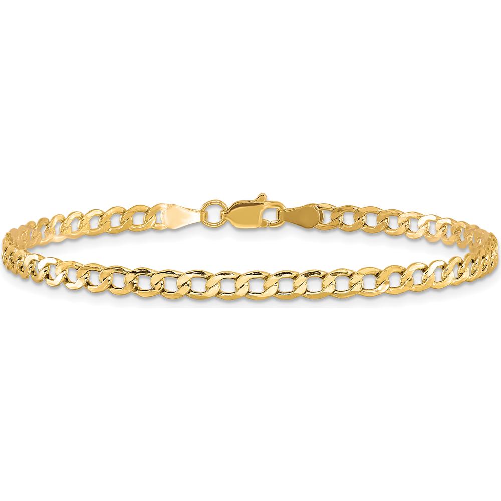 10K Yellow Gold 9" 3.35mm Semi-Solid Curb Link Bracelet with Lobster Clasp