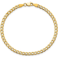 10K Yellow Gold 9" 3.35mm Semi-Solid Curb Link Bracelet with Lobster Clasp