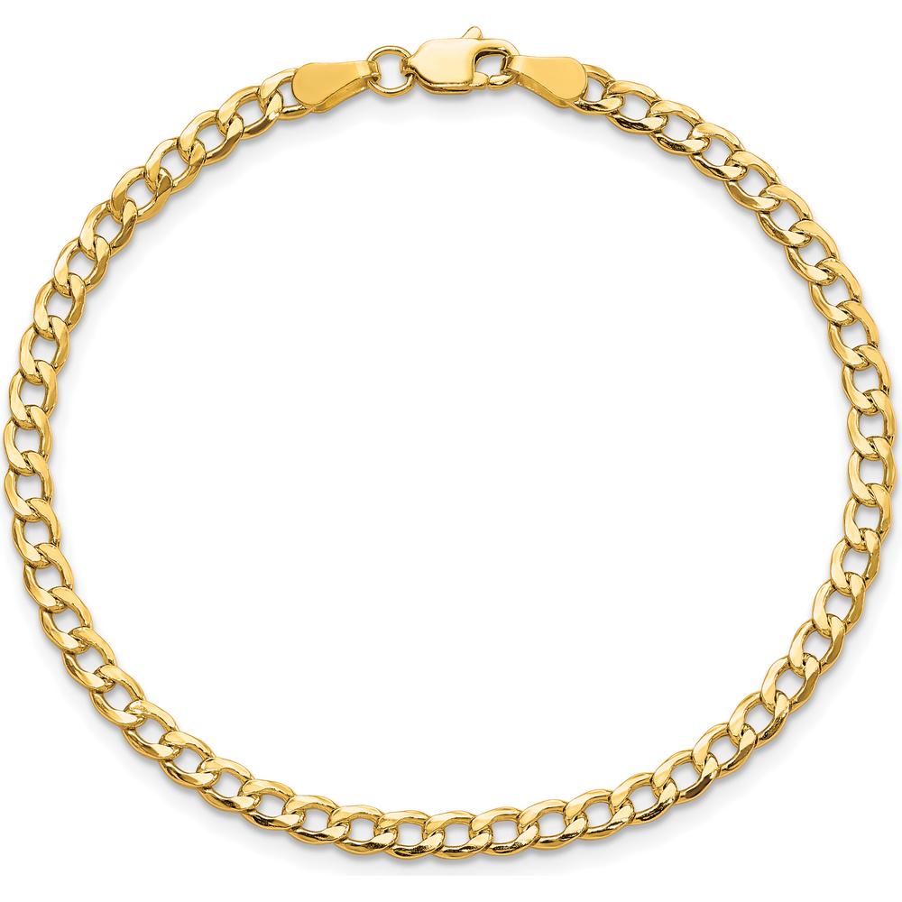 10K Yellow Gold 9" 3.35mm Semi-Solid Curb Link Bracelet with Lobster Clasp
