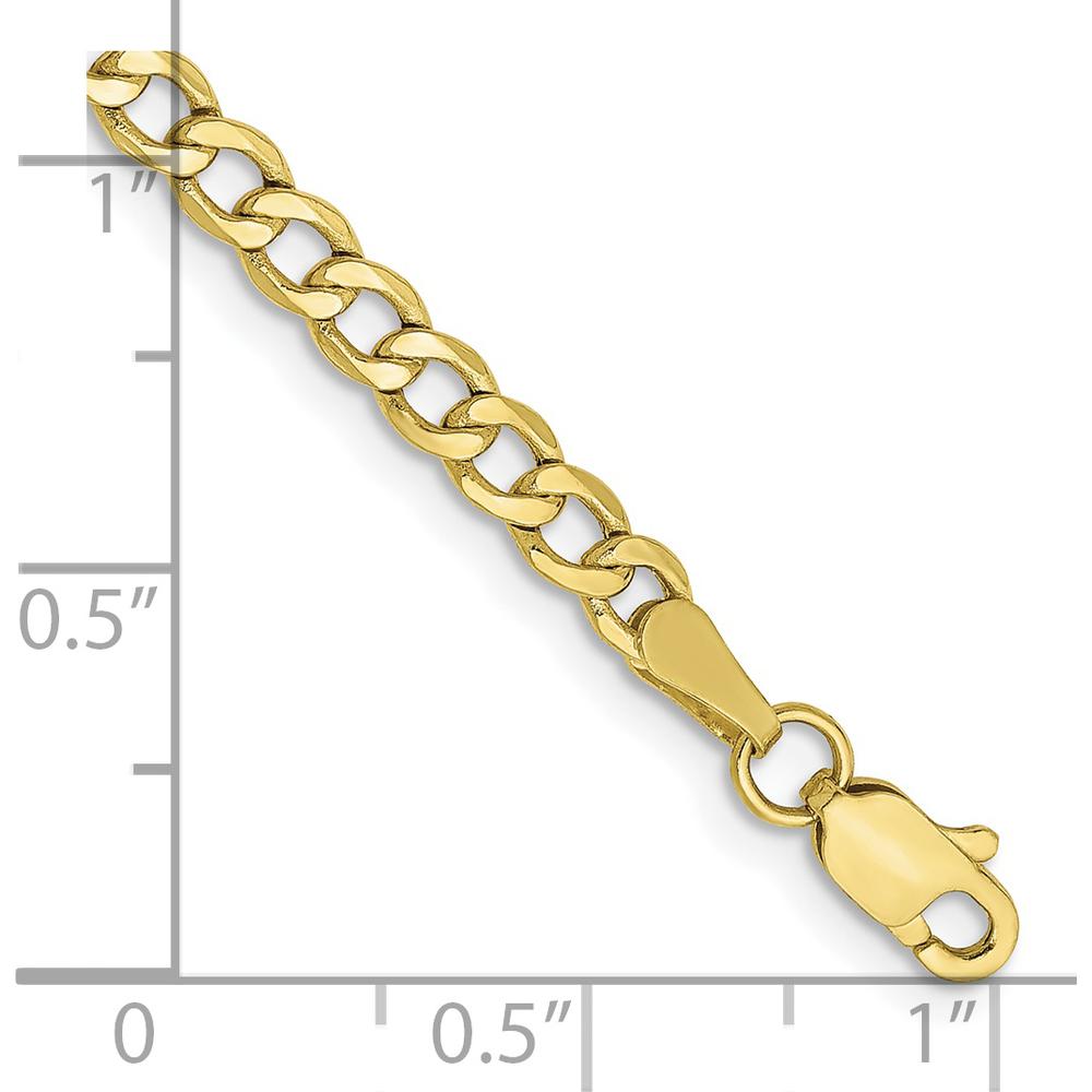 10K Yellow Gold 9" 3.35mm Semi-Solid Curb Link Bracelet with Lobster Clasp