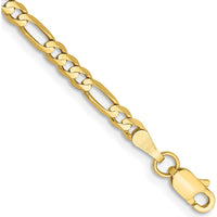 10K Yellow Gold 9" 3mm Flat Figaro Chain Anklet - Solid Gold, Polished Finish