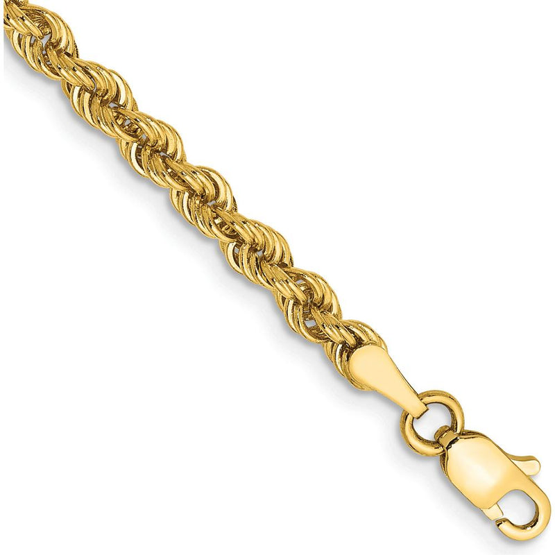 10K Yellow Gold 9" 3mm Regular Rope Chain Anklet with Lobster Clasp