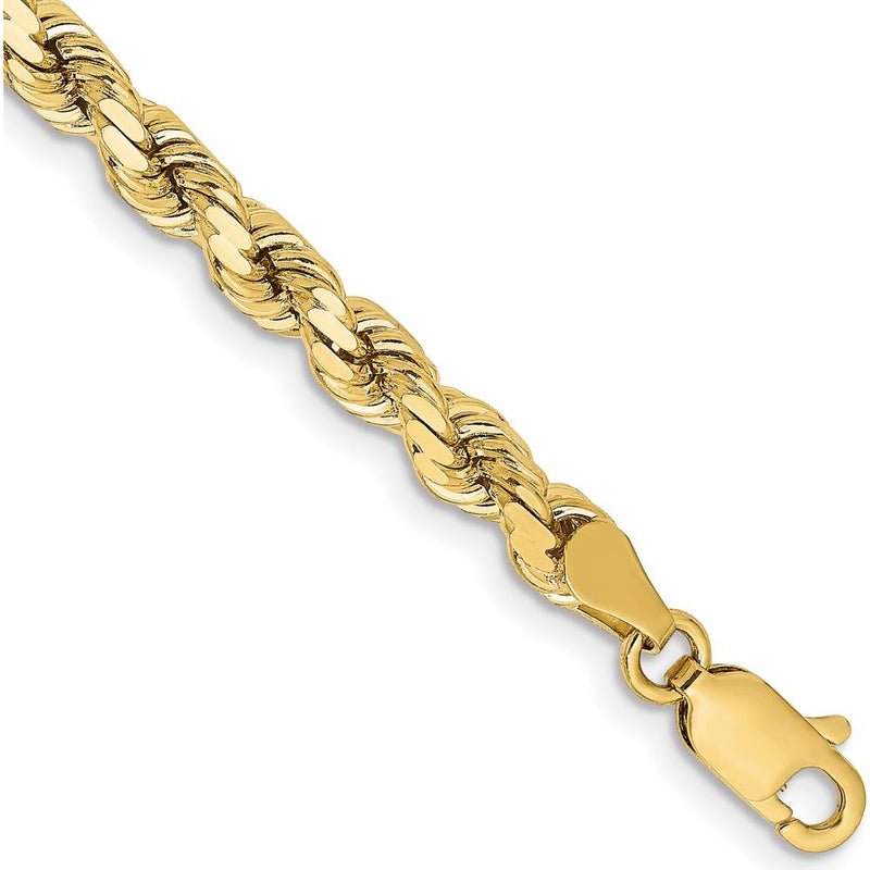 10K Yellow Gold 9" 4.25mm Diamond-Cut Rope Anklet with Lobster Clasp