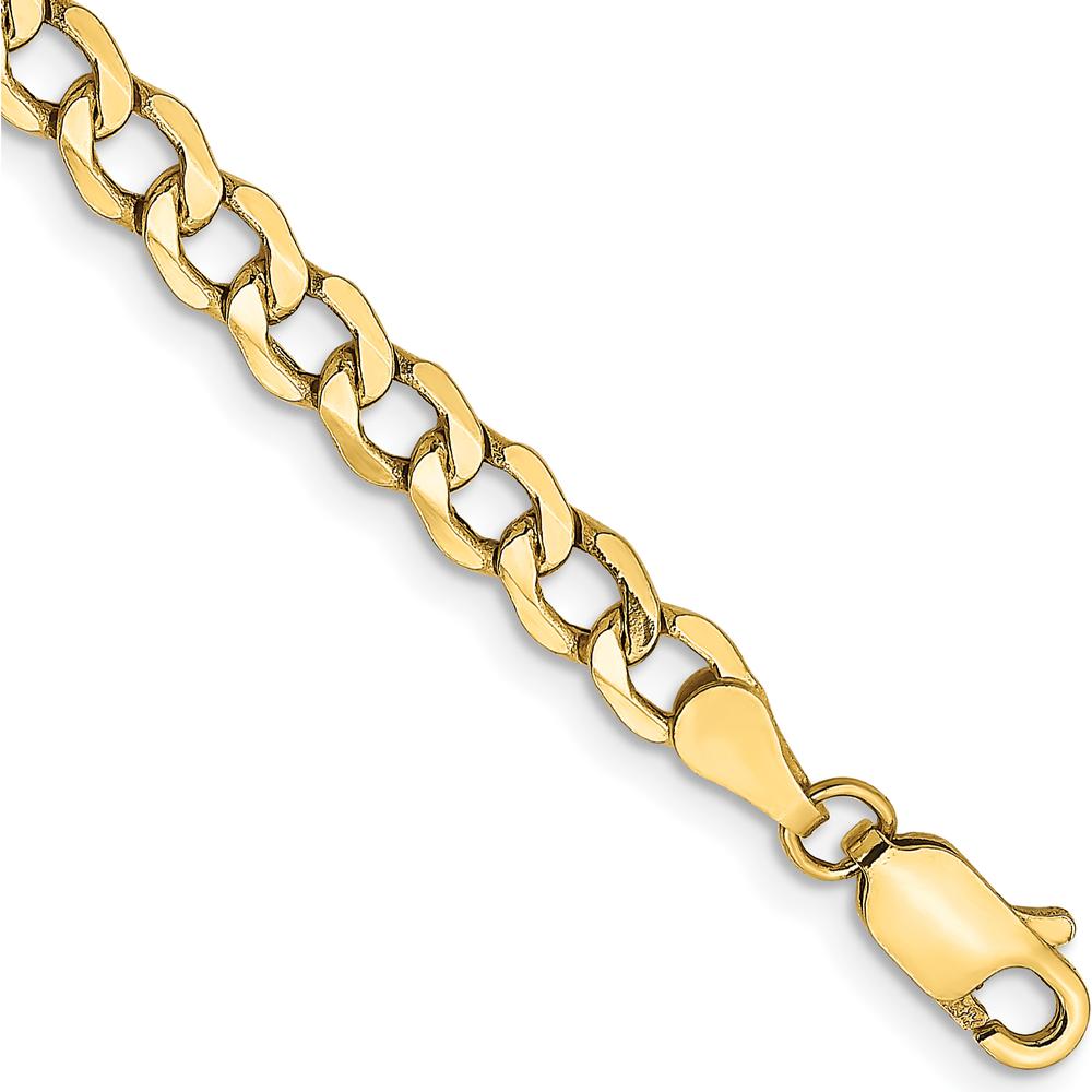 10K Yellow Gold 9" 4.3mm Semi-Solid Curb Link Chain Bracelet with Lobster Clasp