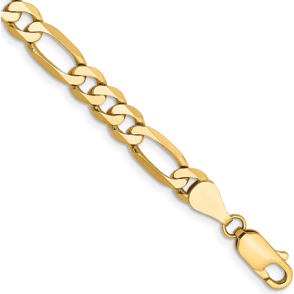 10K Yellow Gold 9" 5.25mm Flat Figaro Chain Bracelet with Lobster Clasp