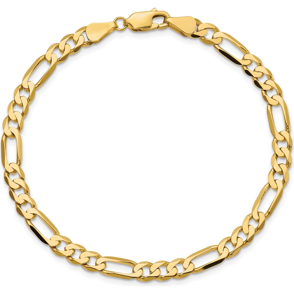 10K Yellow Gold 9" 5.25mm Flat Figaro Chain Bracelet with Lobster Clasp