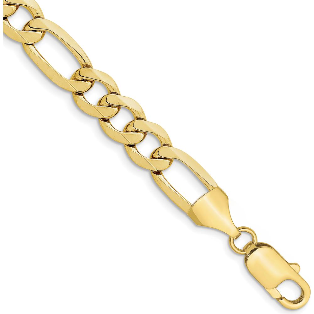 10K Yellow Gold 9" Concave Open Figaro Chain Bracelet - Lightweight Polished Finish