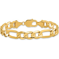 10K Yellow Gold 9" Concave Open Figaro Chain Bracelet - Lightweight Polished Finish