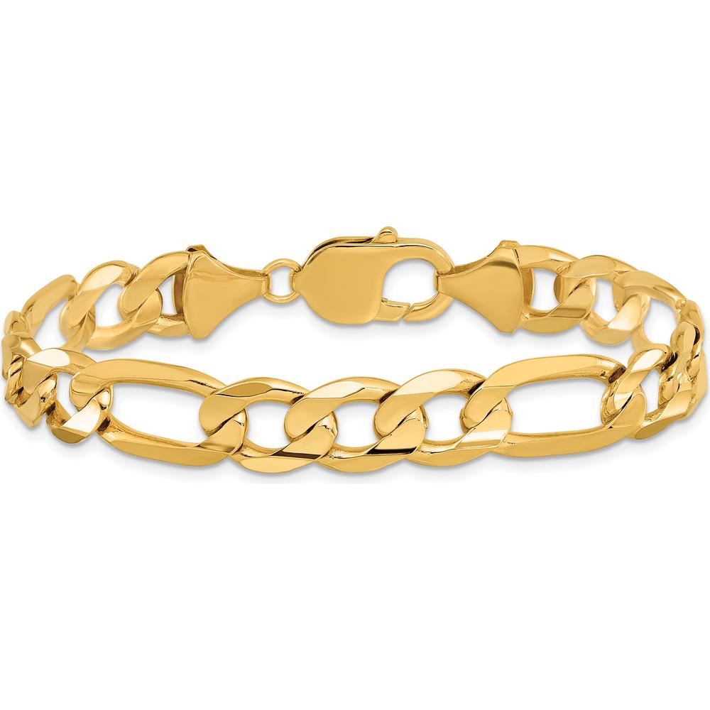 10K Yellow Gold 9" Concave Open Figaro Chain Bracelet - Lightweight Polished Finish