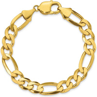 10K Yellow Gold 9" Concave Open Figaro Chain Bracelet - Lightweight Polished Finish