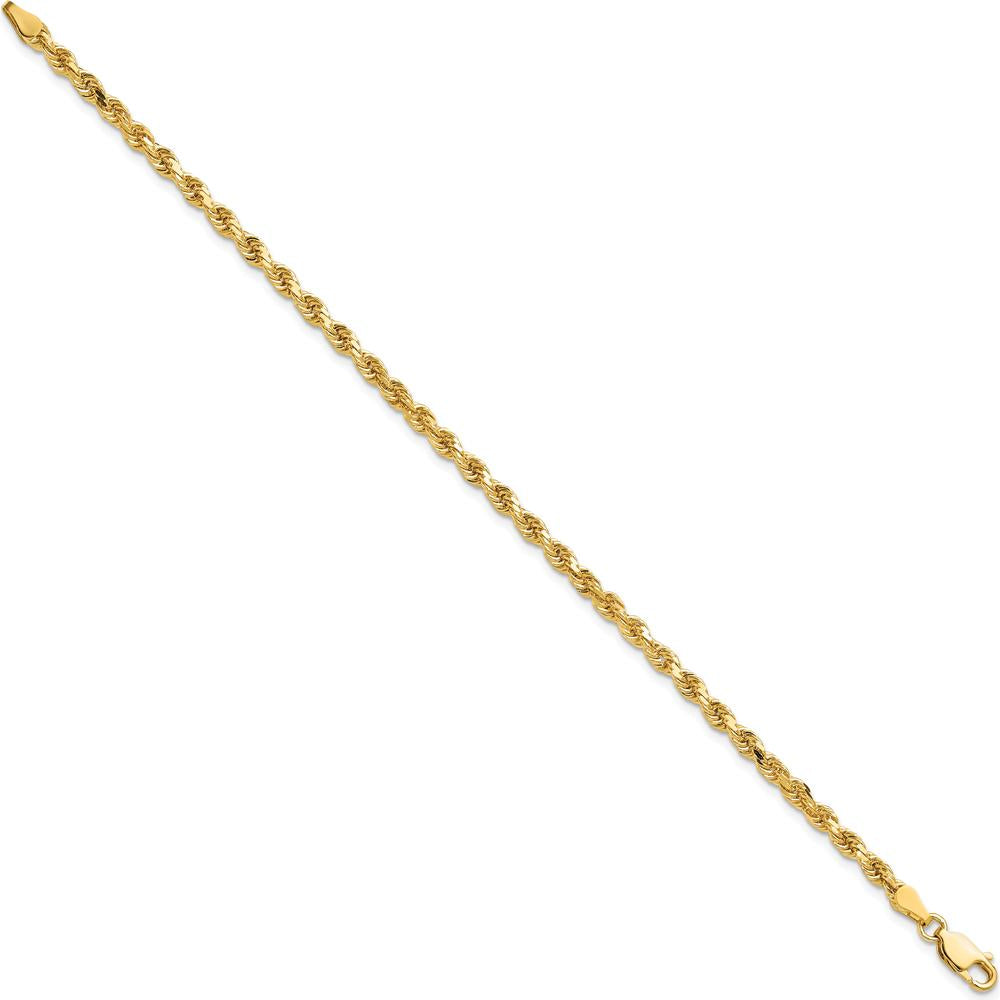 10K Yellow Gold 9" Diamond-Cut Rope Anklet - 3.25mm Width
