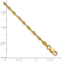 10K Yellow Gold 9" Diamond-Cut Rope Chain Anklet - 2.0mm Width