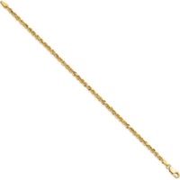 10K Yellow Gold 9" Diamond-Cut Rope Chain Bracelet - 3mm Width