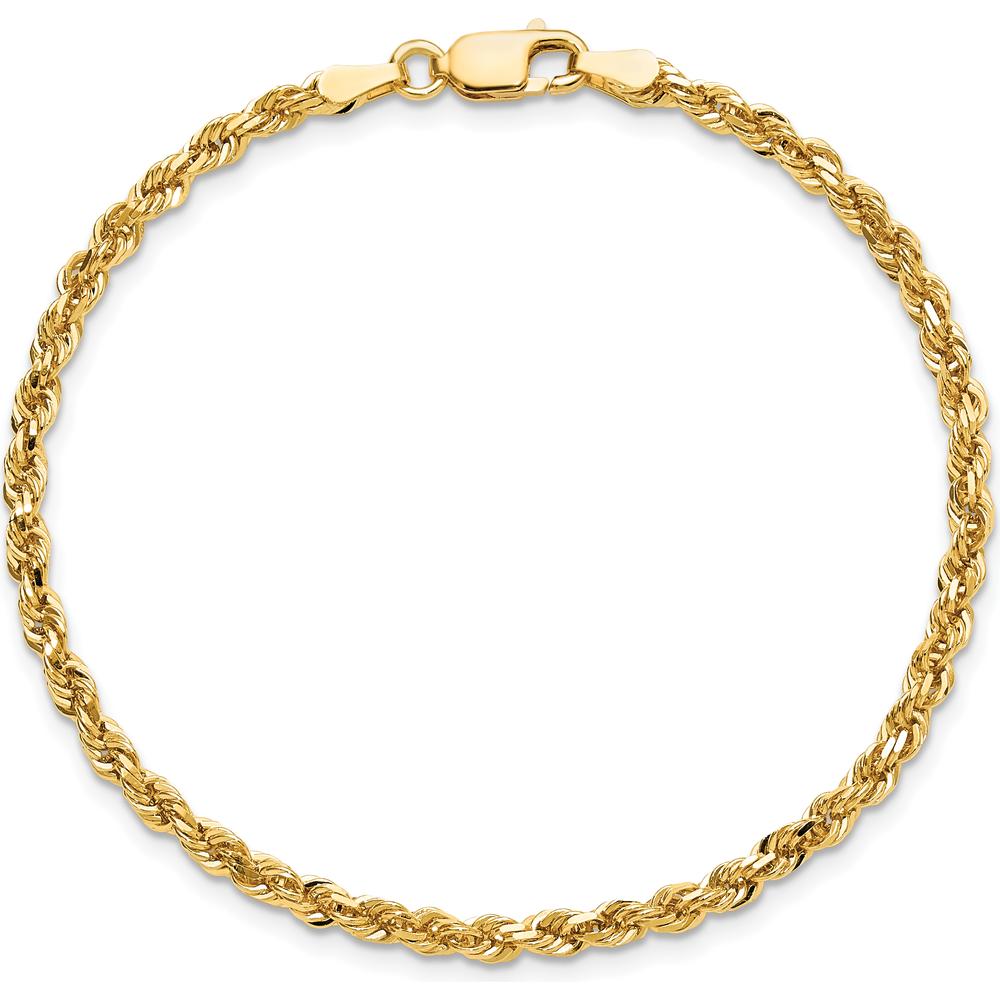 10K Yellow Gold 9" Diamond-Cut Rope Chain Bracelet - 3mm Width