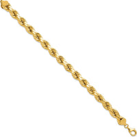 10K Yellow Gold 9" Diamond-Cut Rope Chain Bracelet for Women
