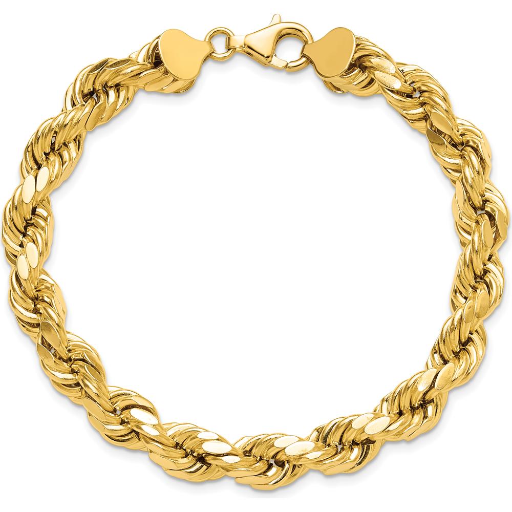 10K Yellow Gold 9" Diamond-Cut Rope Chain Bracelet for Women