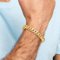 10K Yellow Gold 9" Fancy Link Chain Bracelet - 10.75mm Width