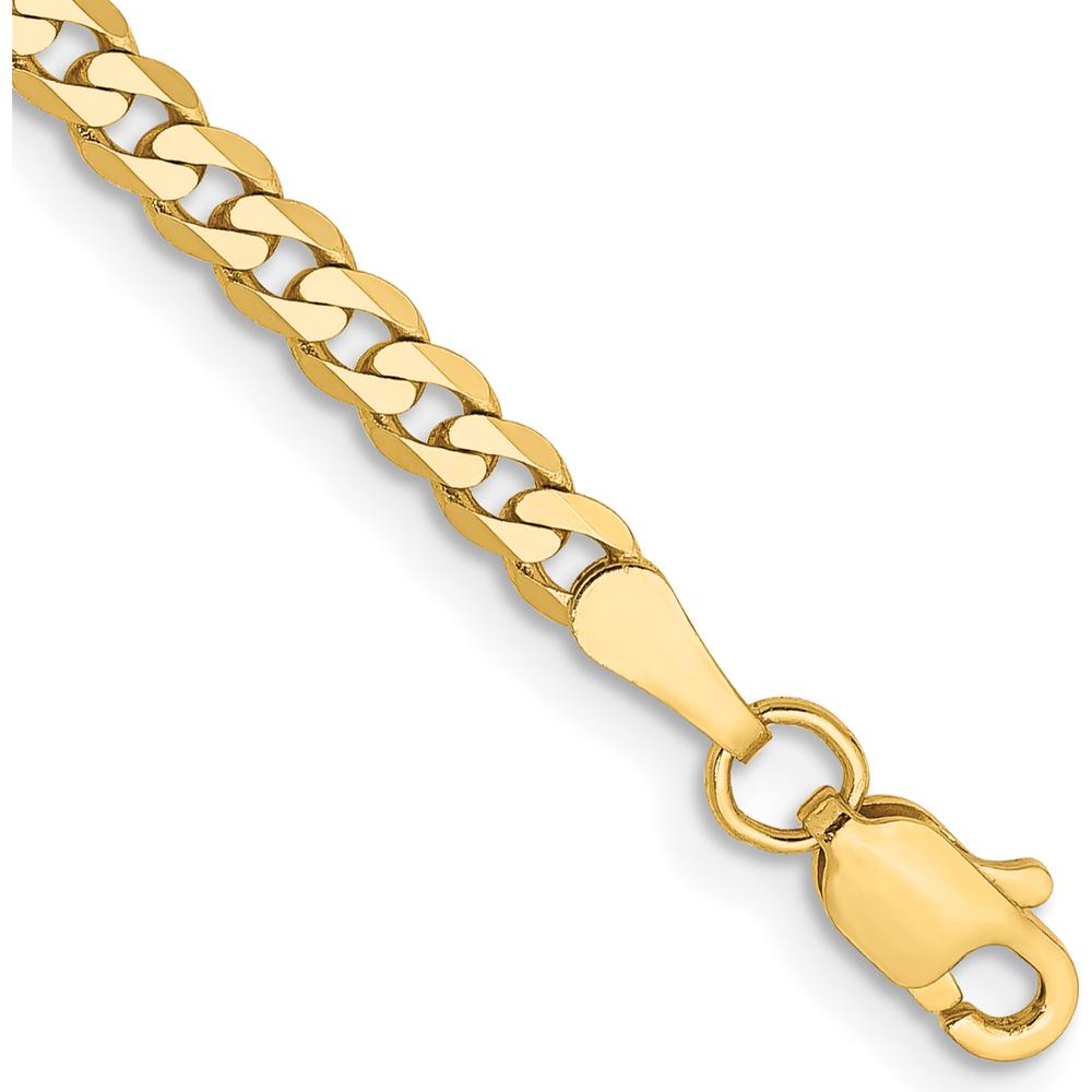 10K Yellow Gold 9" Flat Beveled Curb Chain Anklet - 2.9mm Width