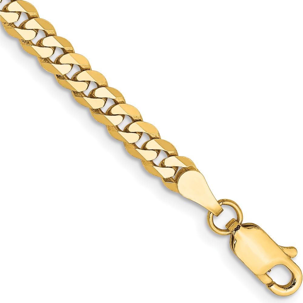 10K Yellow Gold 9" Flat Beveled Curb Chain Anklet - 3.9mm Width