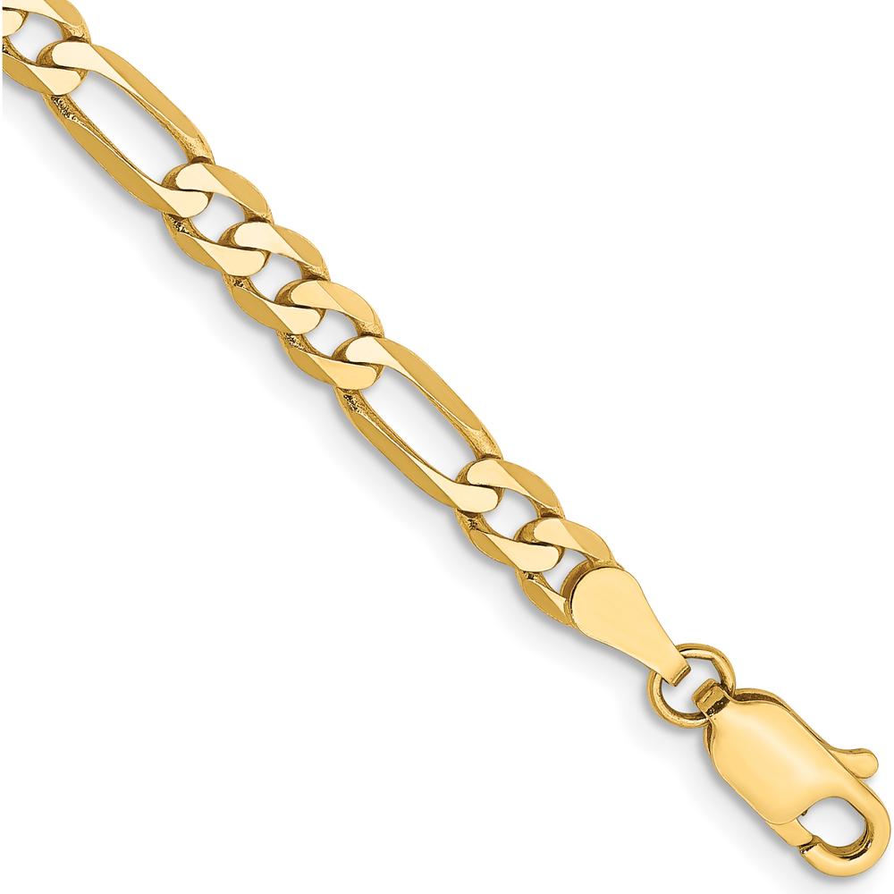 10K Yellow Gold 9" Flat Figaro Chain - 4mm Width, Polished Finish with Lobster Clasp