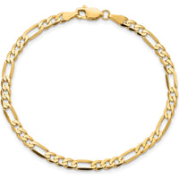 10K Yellow Gold 9" Flat Figaro Chain - 4mm Width, Polished Finish with Lobster Clasp