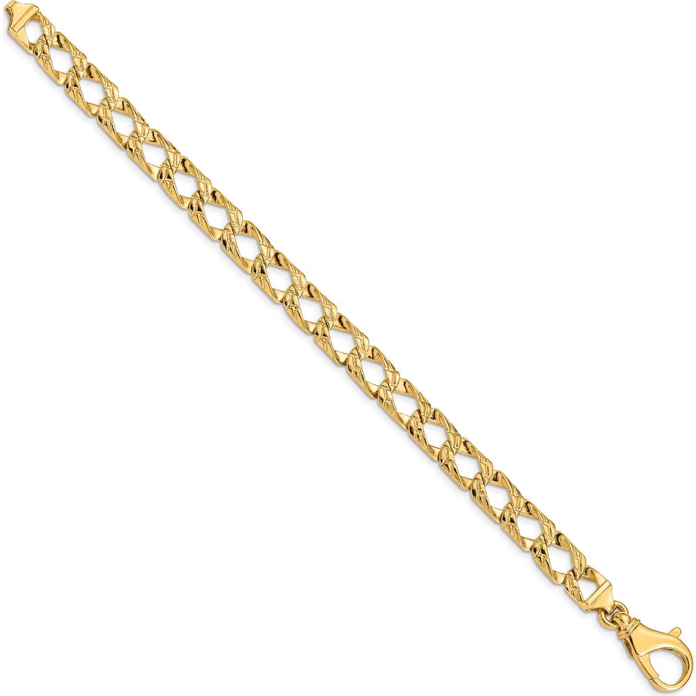 10K Yellow Gold 9" Hand Polished Fancy Link Bracelet - 8.6mm Width