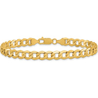 10K Yellow Gold 9" Polished 7mm Semi-Solid Curb Link Chain Bracelet