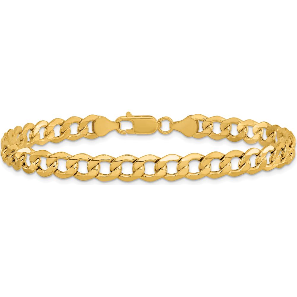 10K Yellow Gold 9" Polished 7mm Semi-Solid Curb Link Chain Bracelet