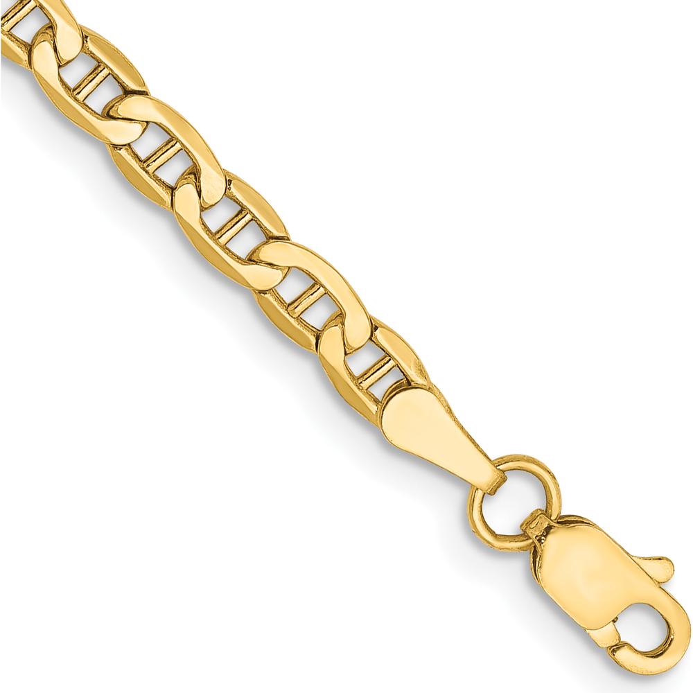 10K Yellow Gold 9" Semi-Solid Anchor Chain Bracelet - 3.2mm Width