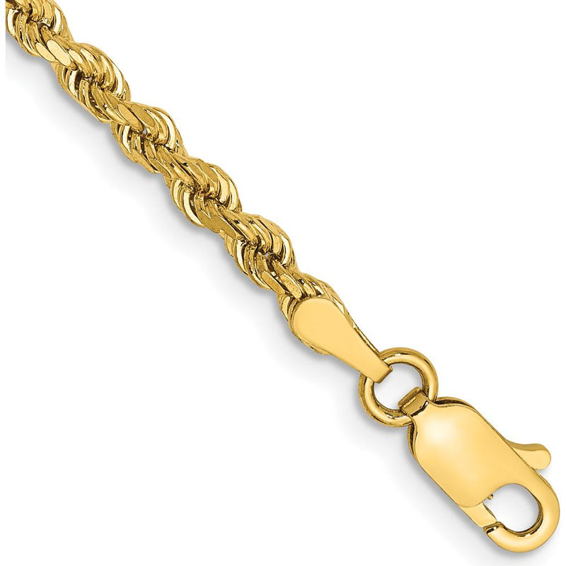 10K Yellow Gold 9" Semi-Solid Diamond-Cut Rope Anklet