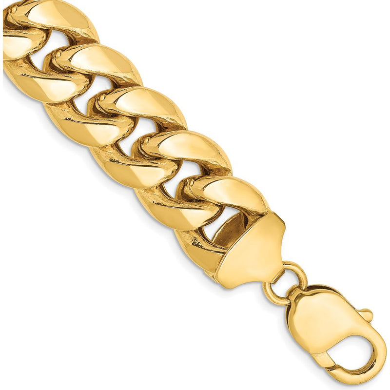 10K Yellow Gold 9" Semi-Solid Miami Cuban Chain Bracelet - 13.2mm Width