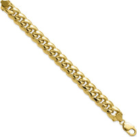 10K Yellow Gold 9" Semi-Solid Miami Cuban Chain Bracelet - 13.2mm Width