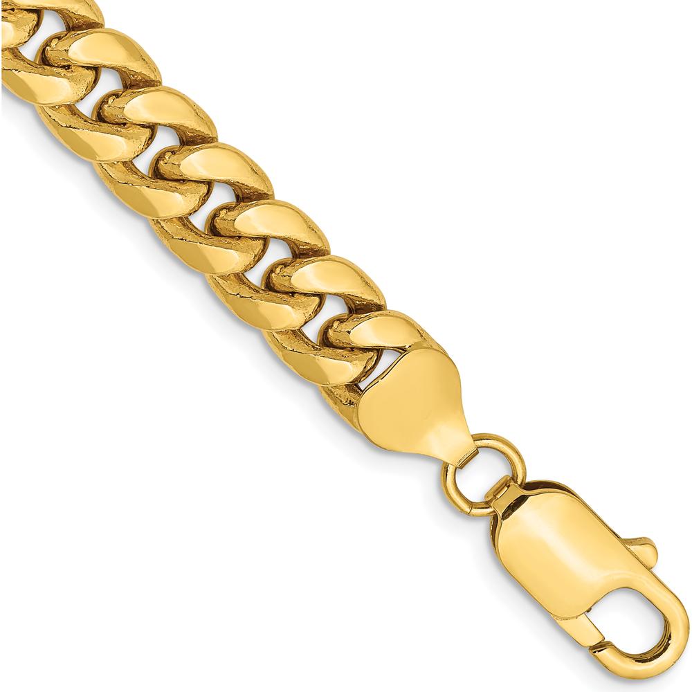 10K Yellow Gold 9" Semi-Solid Miami Cuban Chain Bracelet - 7.3mm Width