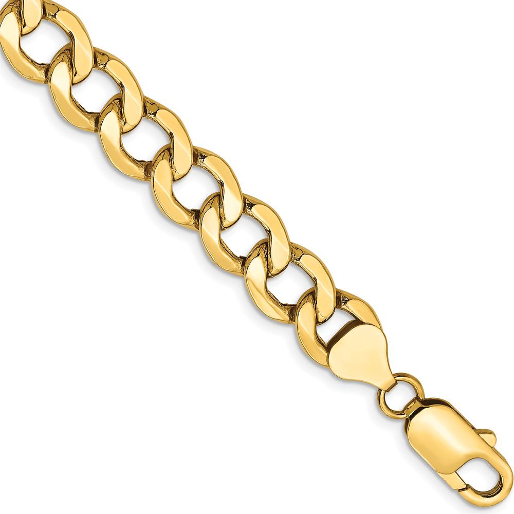 10K Yellow Gold 9mm Semi-Solid Curb Chain Bracelet - Polished Finish 9" Length