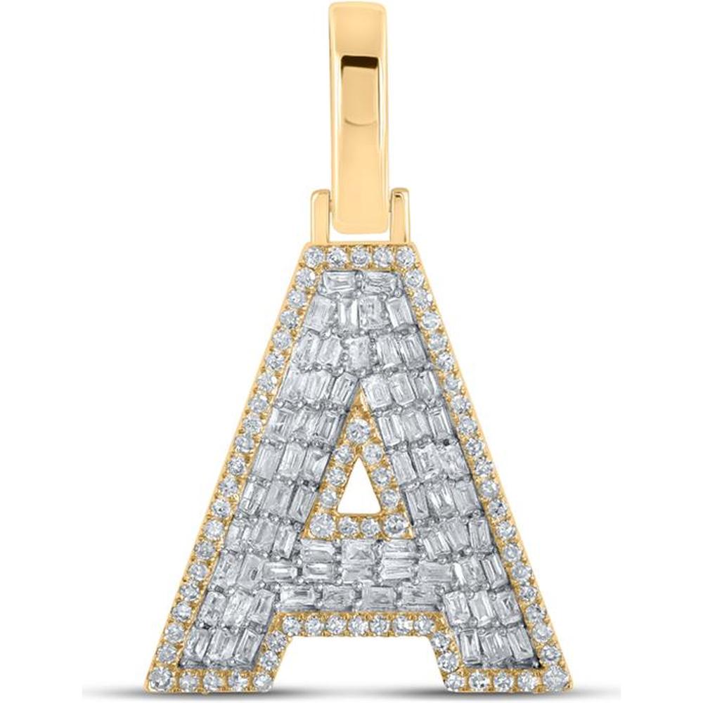 10K Yellow Gold A Initial Pendant with Prong-Set Baguette and Pave-Set Round Diamonds - 0.50 Carat Total Diamond Weight