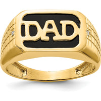 10K Yellow Gold AA Diamond and Onyx DAD Ring with Polished Finish and Faceted White Diamonds - 0.014 Carat Total Diamond Weight