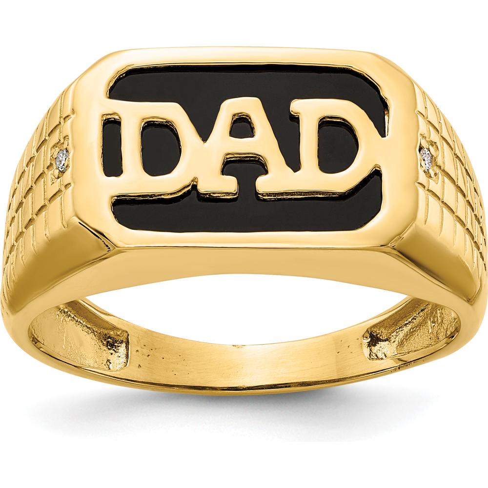 10K Yellow Gold AA Diamond and Onyx DAD Ring with Polished Finish and Faceted White Diamonds - 0.014 Carat Total Diamond Weight