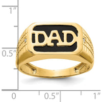10K Yellow Gold AA Diamond and Onyx DAD Ring with Polished Finish and Faceted White Diamonds - 0.014 Carat Total Diamond Weight